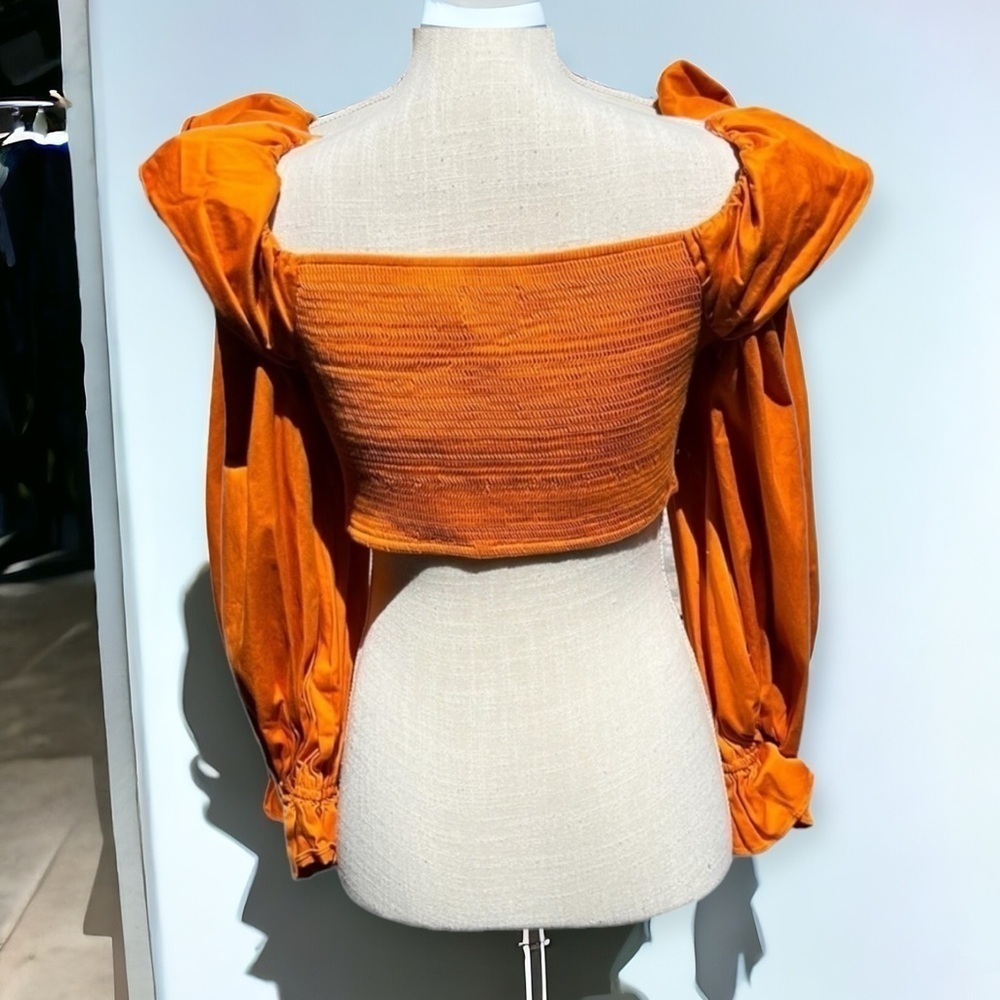 🌻Zerina Akers x Bar III Orange Ruffled Cropped Top Size XL - Picture 7 of 11